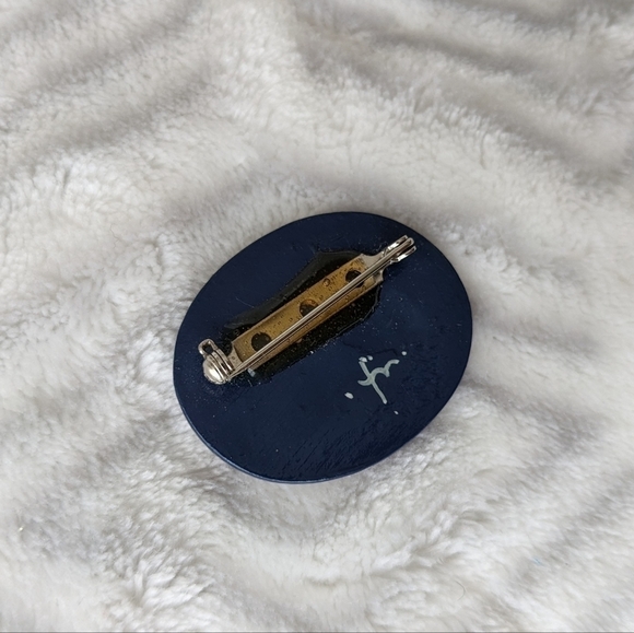 VINTAGE Flower brooch hand painted slavic ornaments brooch - Picture 2 of 3